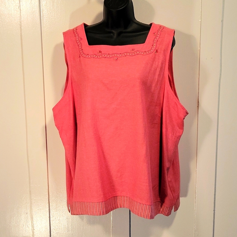 Napa Valley 3X coral sleeveless dressy top.